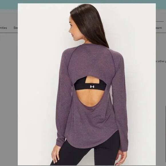 UNDER ARMOUR Whisperlight T-Shirt Purple Back Cut Out Relaxed Fit Womens Large - Picture 7 of 7